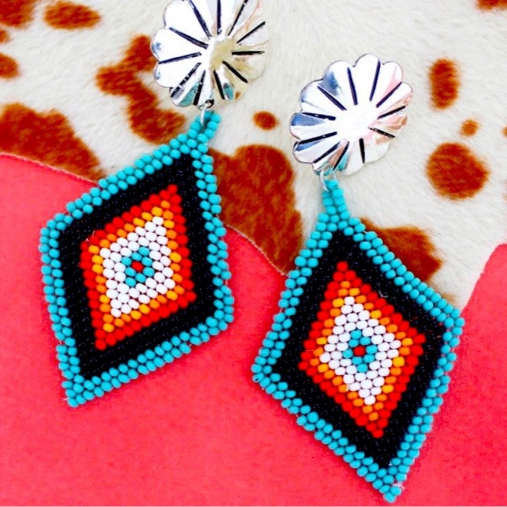 Southwest Sunrise Seed Bead Diamond Earrings – Western Boho Statement
